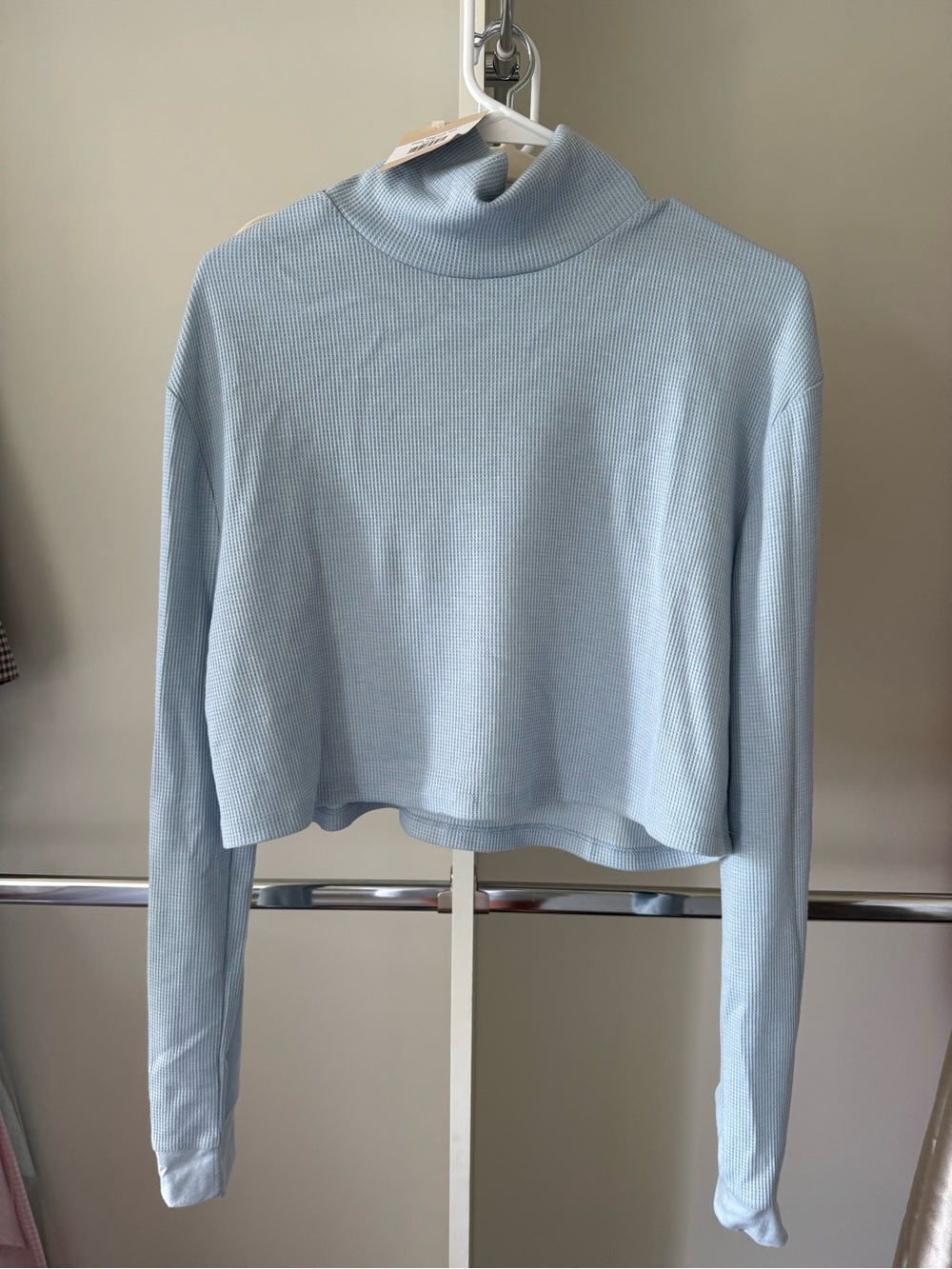 Double Zero Light Blue Cropped Turtleneck Long-Sleeve Top